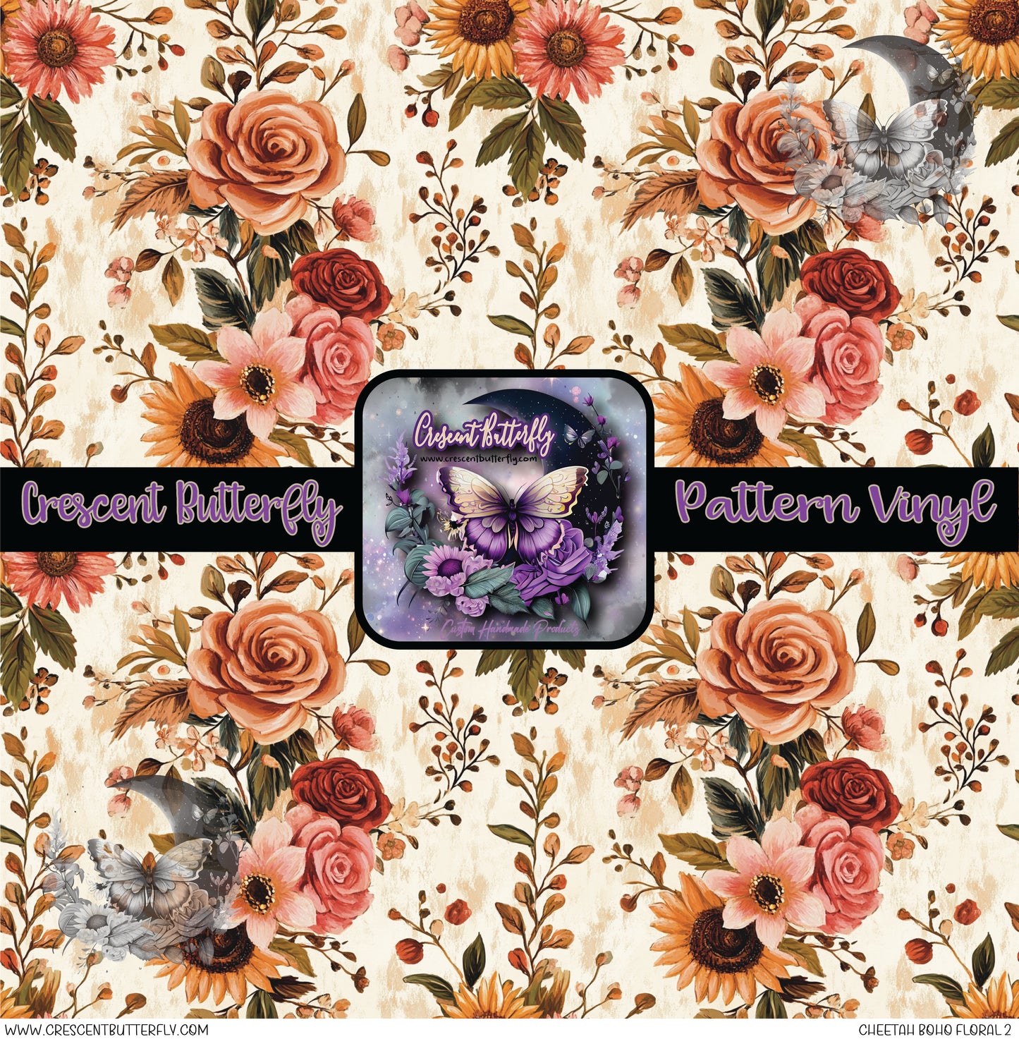 Cheetah Boho Floral 2 Printed Vinyl Sheet/Wrap