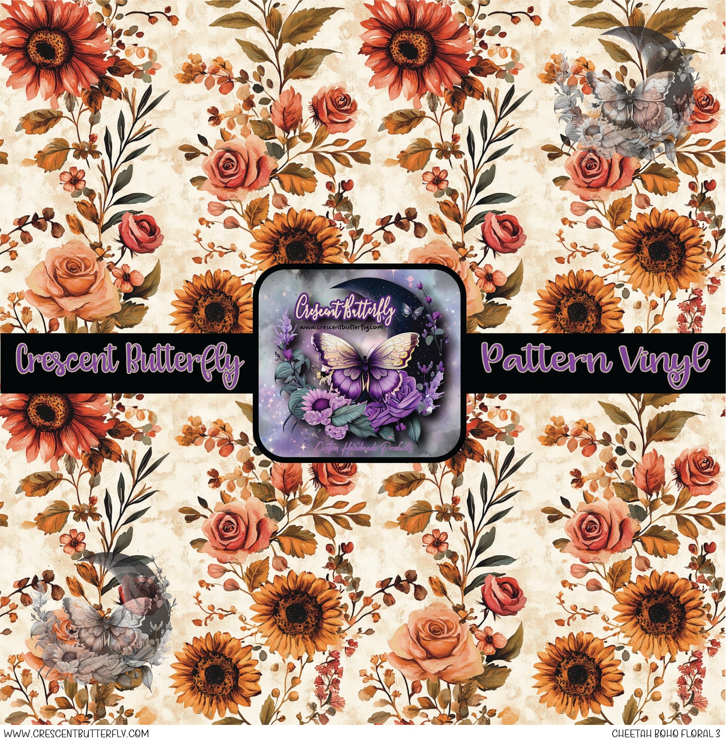 Cheetah Boho Floral 3 Printed Vinyl Sheet/Wrap