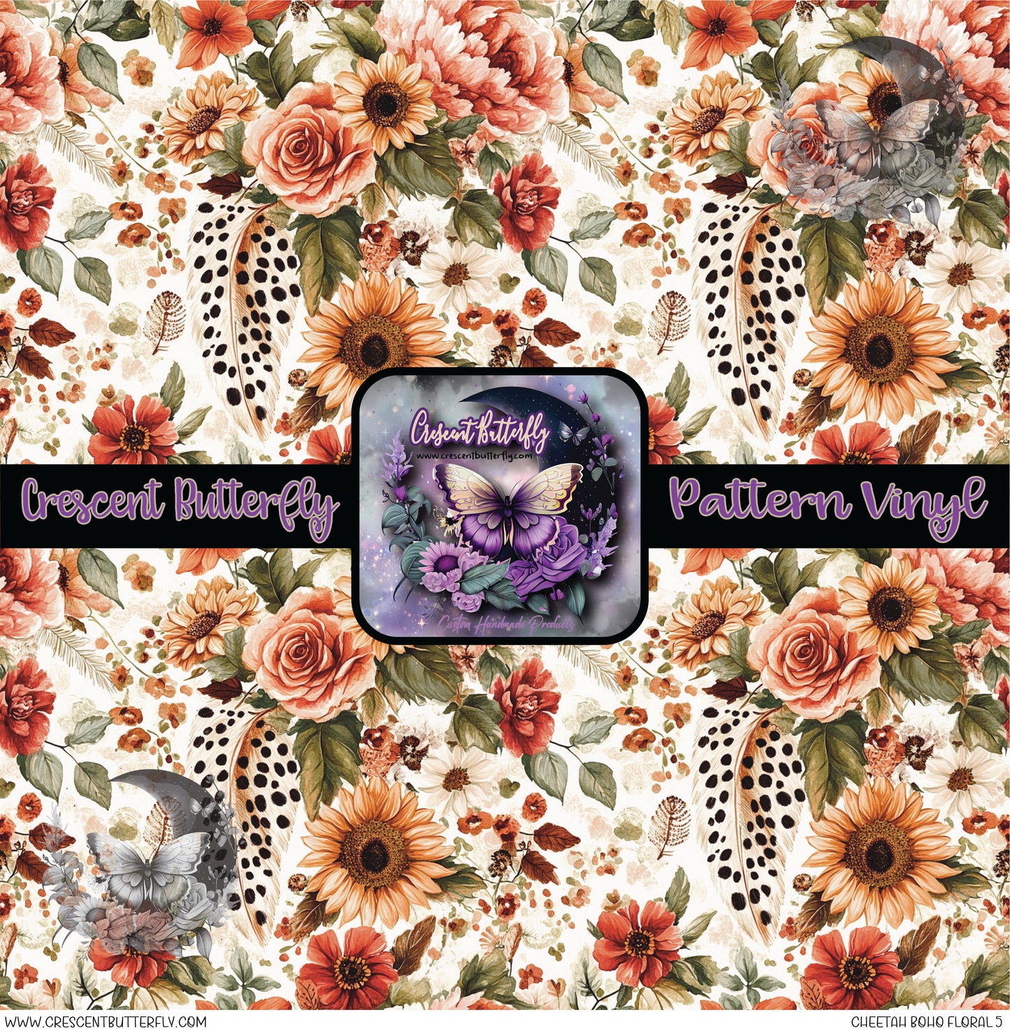 Cheetah Boho Floral 5 Printed Vinyl Sheet/Wrap