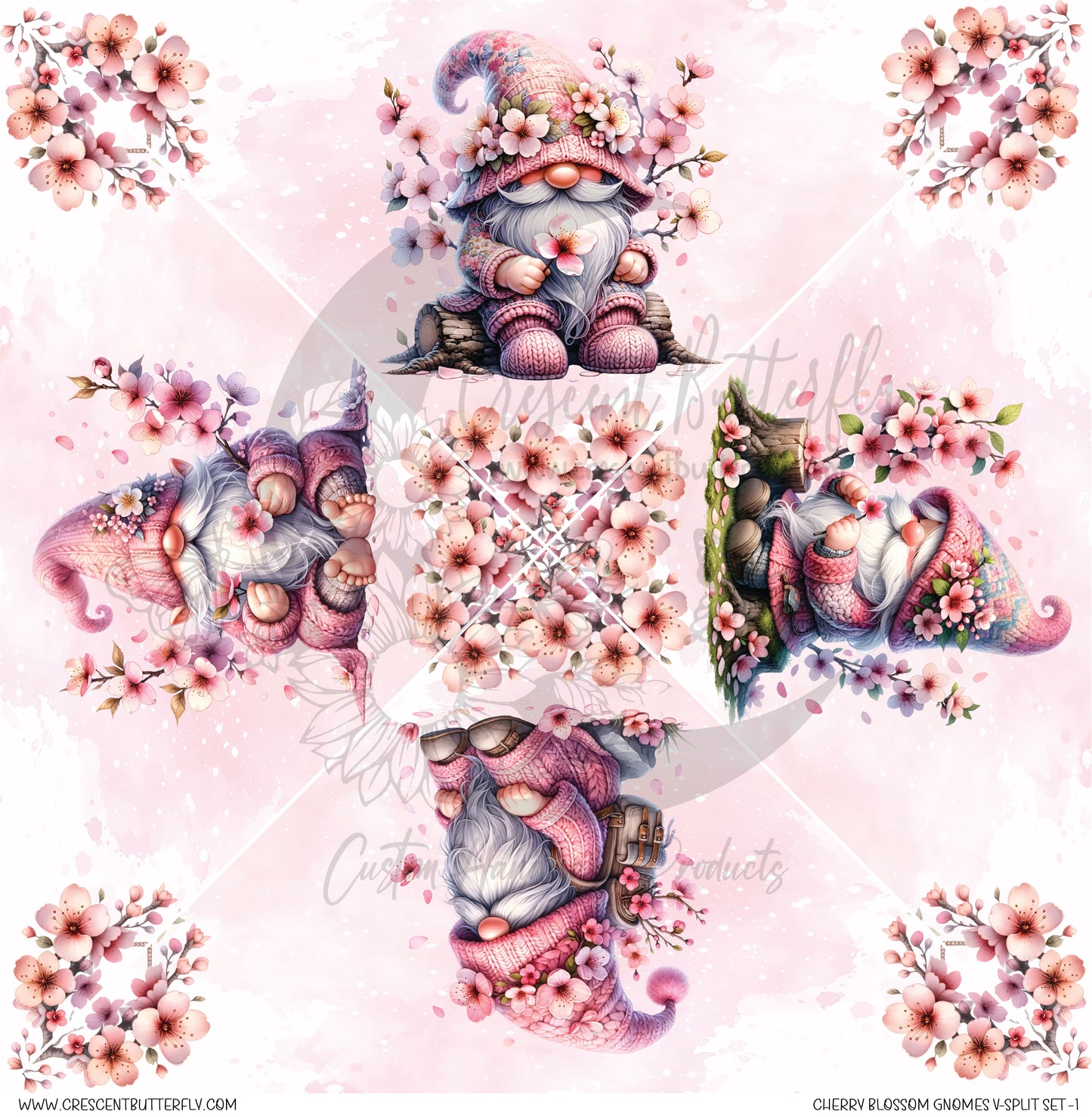 Cherry Blossom Gnomes V-Split Set-1 Printed Vinyl Sheet/Wrap