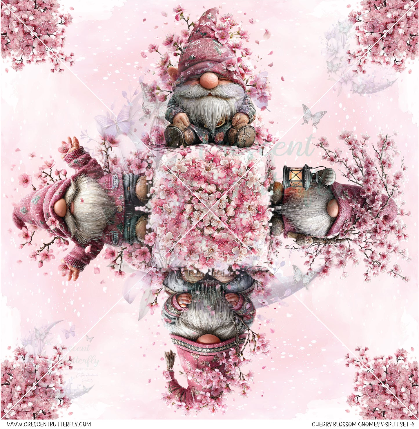Cherry Blossom Gnomes V-Split Set-3 Printed Vinyl Sheet/Wrap