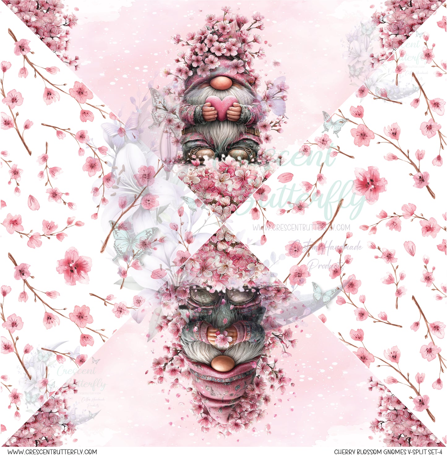 Cherry Blossom Gnomes V-Split Set-4 Printed Vinyl Sheet/Wrap