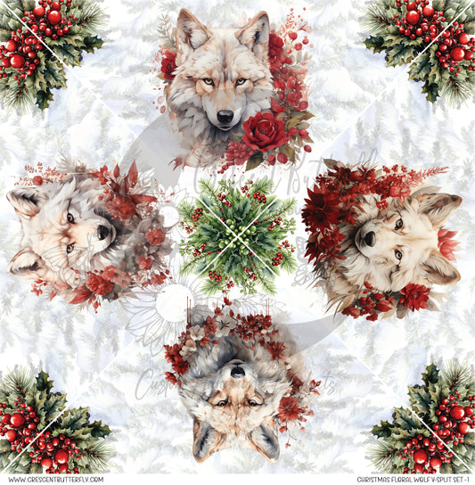 Christmas Floral Wolf V-Split Set -1 Printed Vinyl Sheet/Wrap