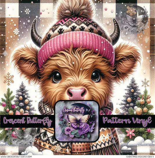 Christmas Highland Cow 4 Printed Vinyl Sheet/Wrap