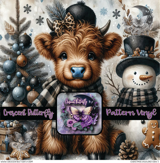 Christmas Highland Cow 5 Printed Vinyl Sheet/Wrap