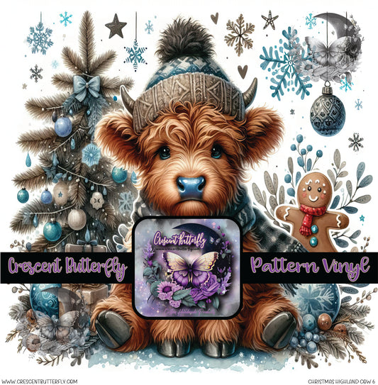 Christmas Highland Cow 6 Printed Vinyl Sheet/Wrap