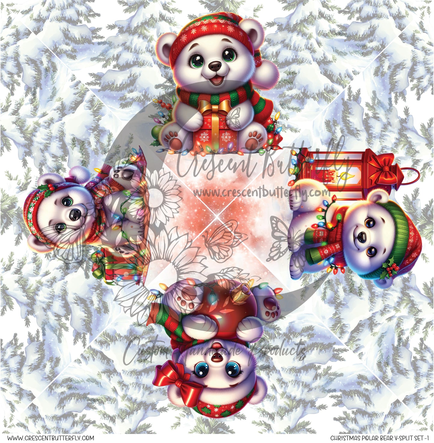 Christmas Polar Bear V-Split Set -1 Printed Vinyl Sheet/Wrap