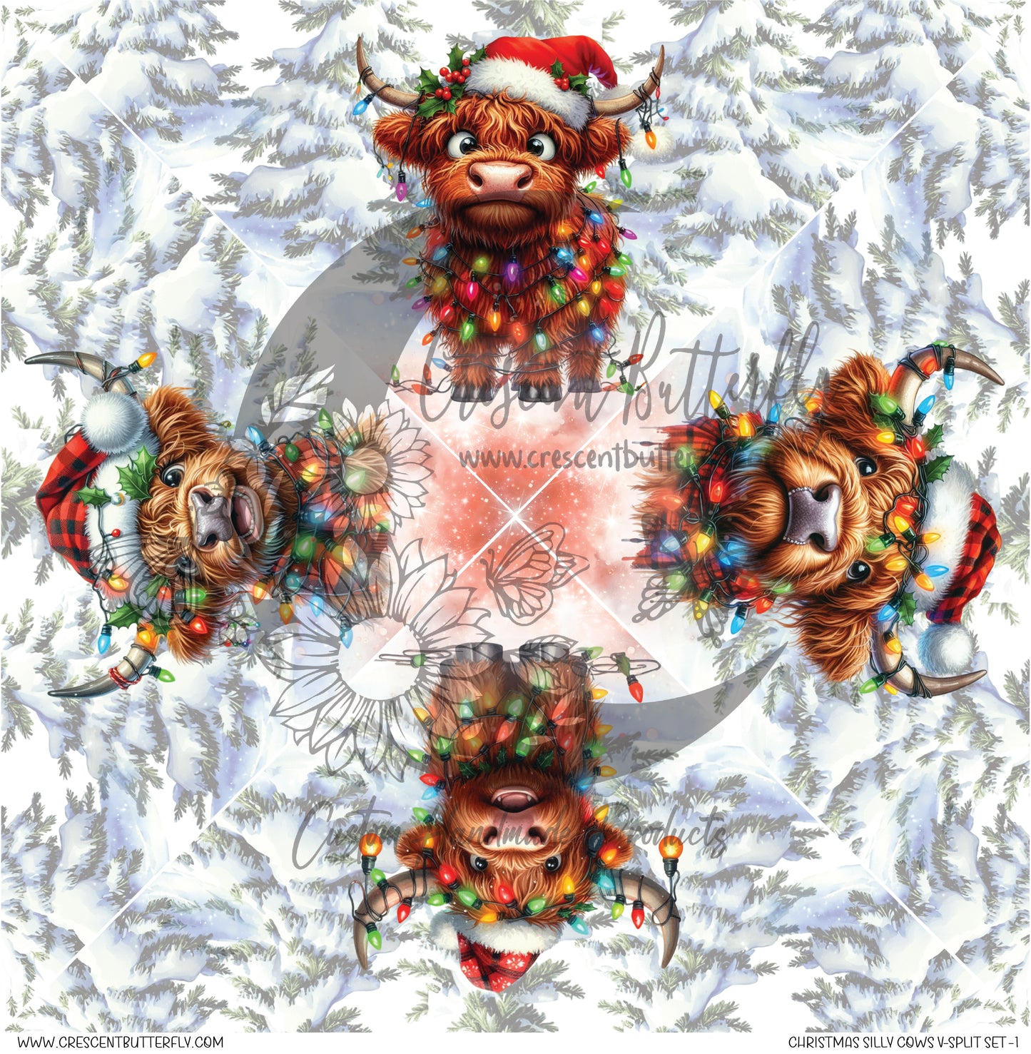 Christmas Silly Cows V-Split Set -1 Printed Vinyl Sheet/Wrap