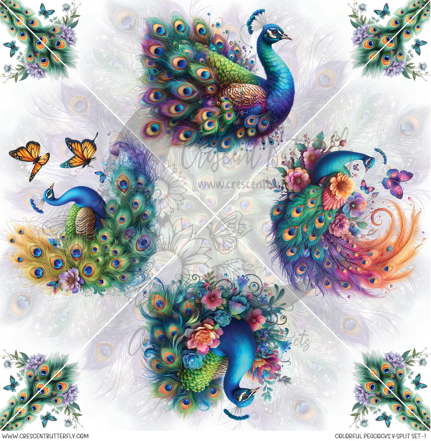 Colorful Peacocks V-Split Set-1 Printed Vinyl Sheet/Wrap