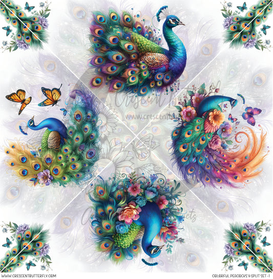 Colorful Peacocks V-Split Set-1 Printed Vinyl Sheet/Wrap