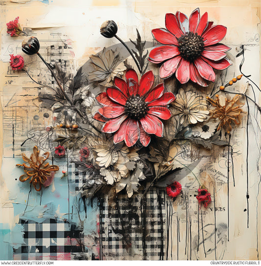 Countryside Rustic Floral 3 Printed Vinyl Sheet/Wrap