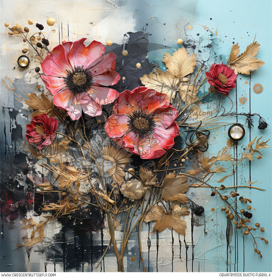 Countryside Rustic Floral 4 Printed Vinyl Sheet/Wrap