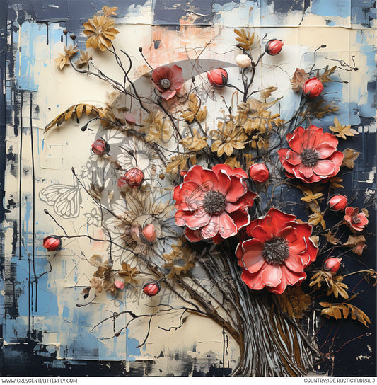Countryside Rustic Floral 5 Printed Vinyl Sheet/Wrap