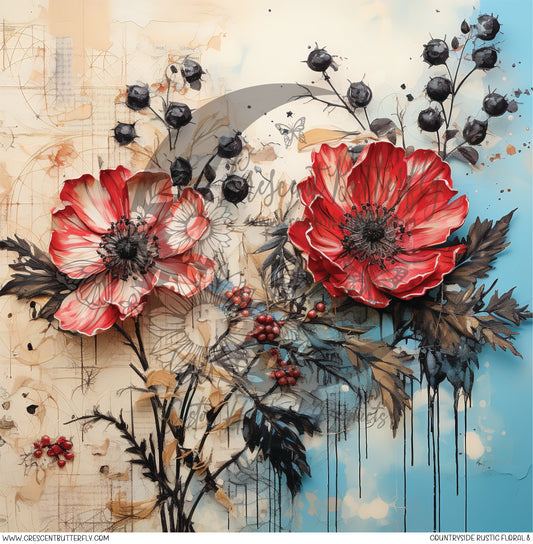 Countryside Rustic Floral 8 Printed Vinyl Sheet/Wrap
