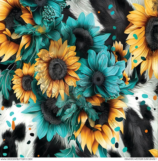 Cowhide Western Sunflower 1 Printed Vinyl Sheet/Wrap