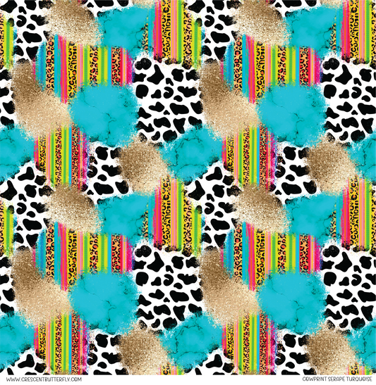 Cowprint Serape Turquoise Printed Vinyl Sheet/Wrap