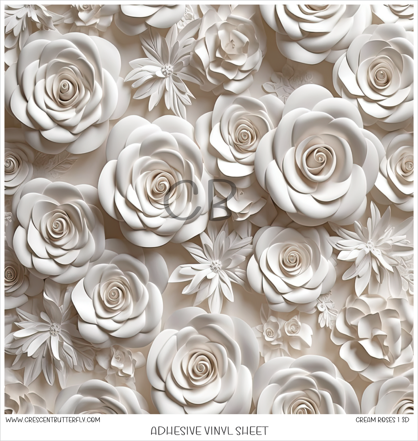 Cream Roses 1 3D Printed Vinyl Sheet/Wrap