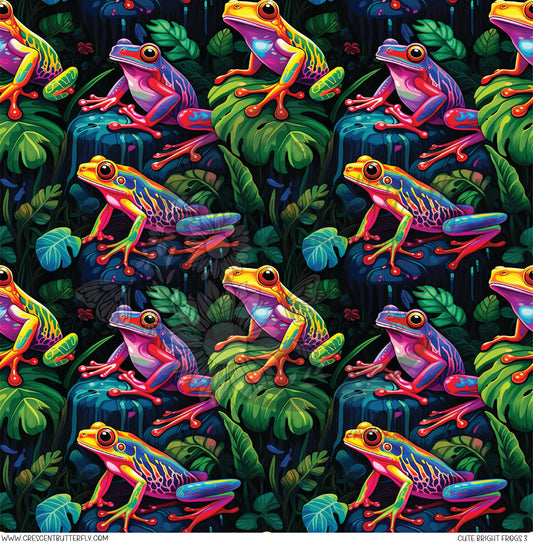 Cute Bright Frogs 3 Printed Vinyl Sheet/Wrap