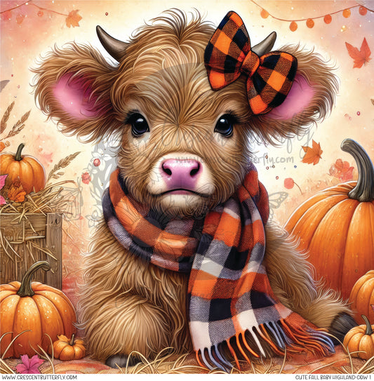 Cute Fall Baby Highland Cow 1 Printed Vinyl Sheet/Wrap