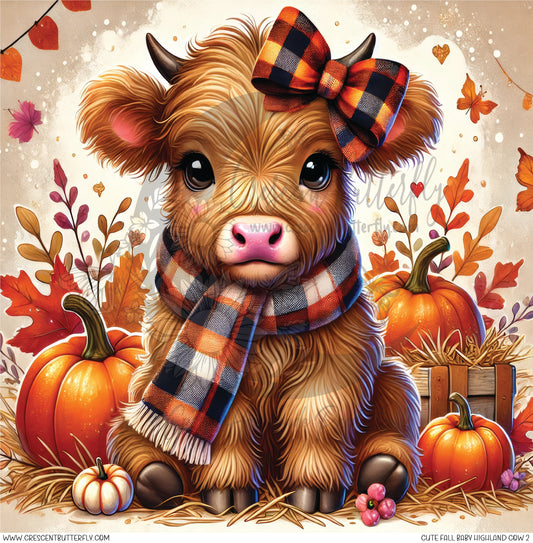 Cute Fall Baby Highland Cow 2 Printed Vinyl Sheet/Wrap