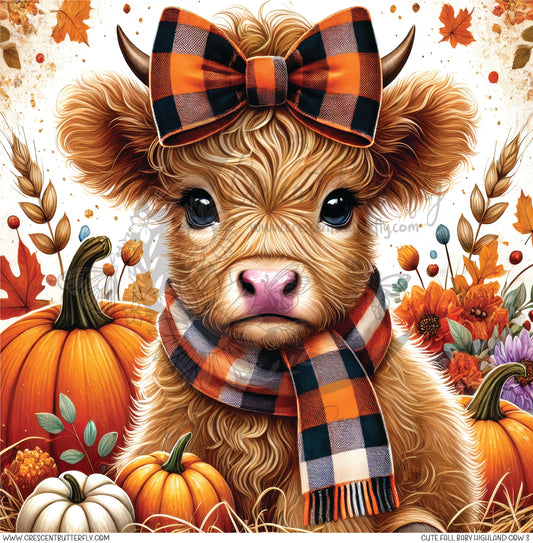 Cute Fall Baby Highland Cow 3 Printed Vinyl Sheet/Wrap