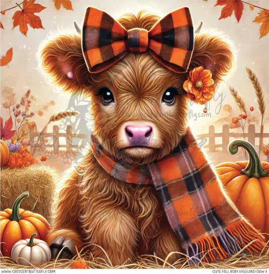 Cute Fall Baby Highland Cow 4 Printed Vinyl Sheet/Wrap