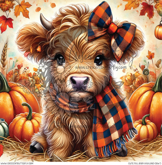 Cute Fall Baby Highland Cow 5 Printed Vinyl Sheet/Wrap