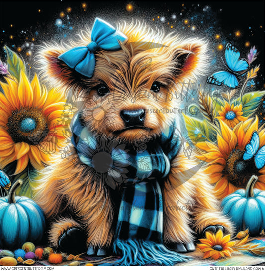 Cute Fall Baby Highland Cow 6 Printed Vinyl Sheet/Wrap