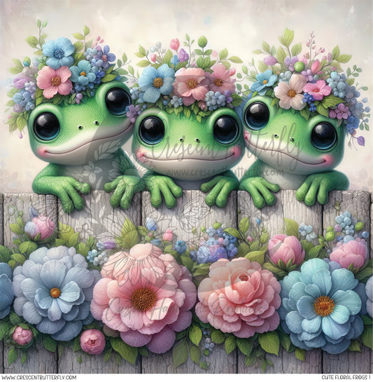 Cute Floral Frogs 1 Printed Vinyl Sheet/Wrap