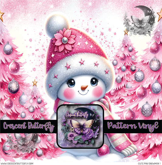 Cute Pink Snowman 1 Printed Vinyl Sheet-Tumbler Wrap