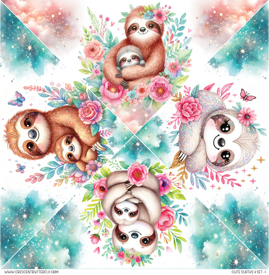 Cute Sloths 4 Set-1 Printed Vinyl Sheet/Wrap