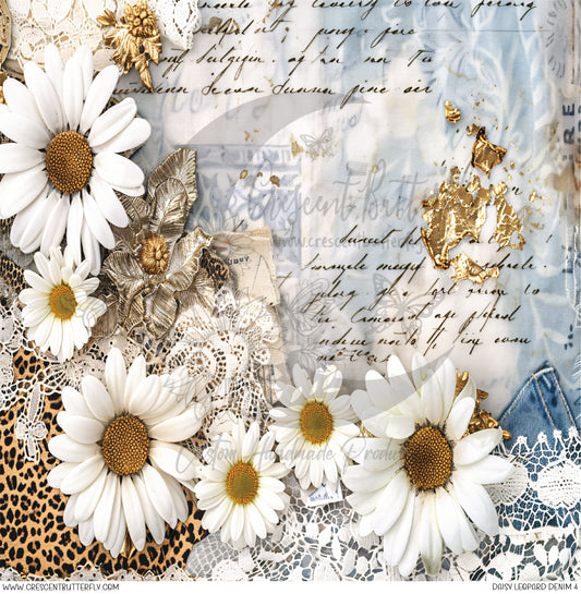 Daisy Leopard Denim 4 Printed Vinyl Sheet/Wrap