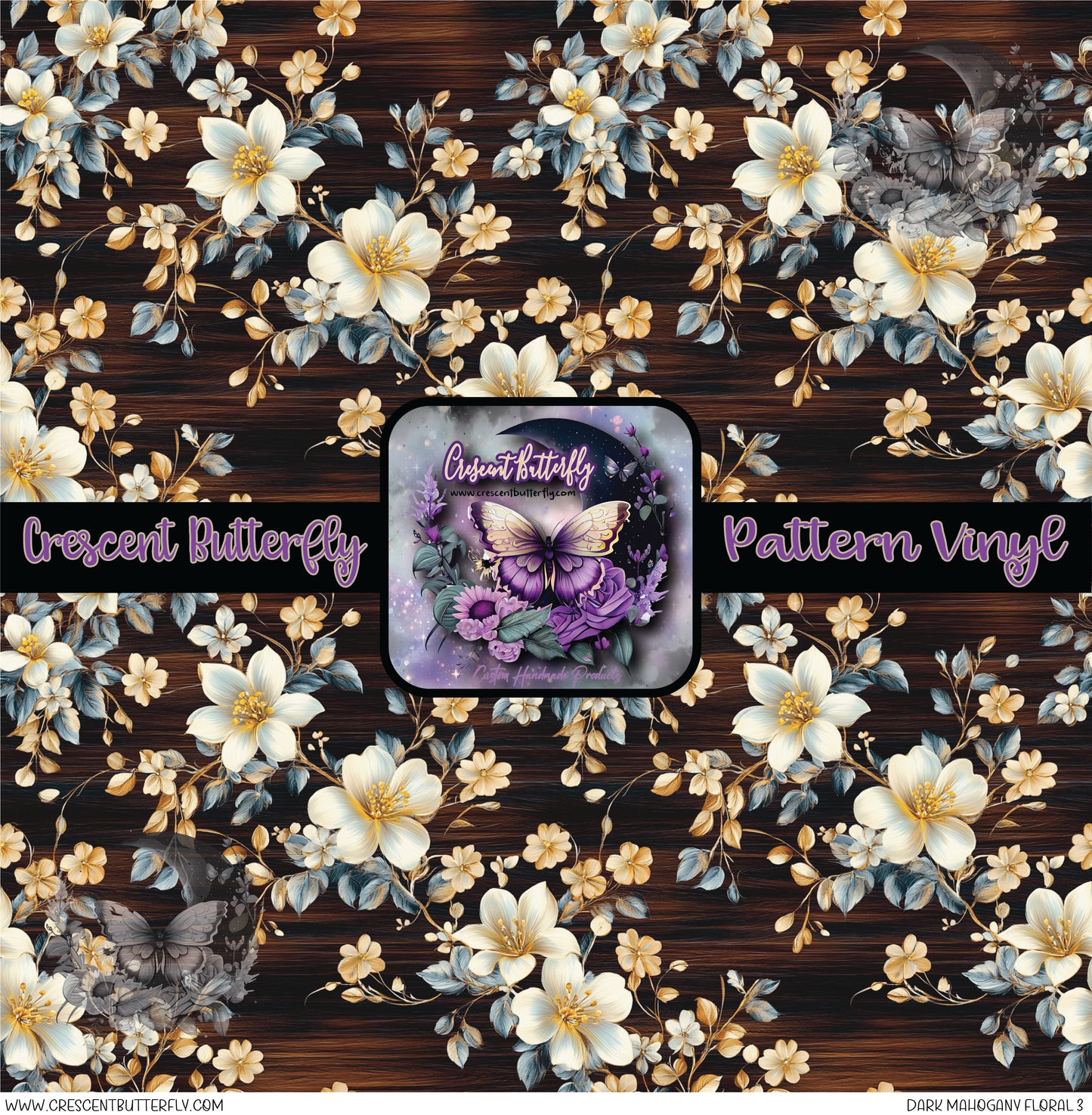 Dark Mahogany Floral 3 Printed Vinyl Sheet/Wrap