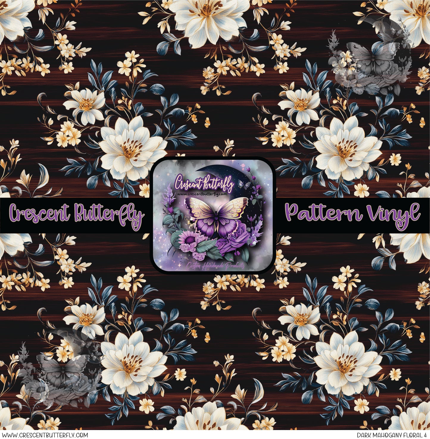 Dark Mahogany Floral 4 Printed Vinyl Sheet/Wrap