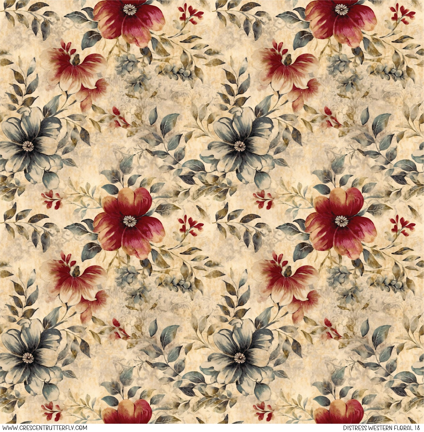 Distress Western Floral 18 Printed Vinyl Sheet/Wrap