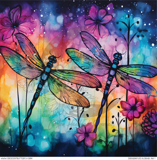 Dragonflies Alcohol Ink 1 Printed Vinyl Sheet/Wrap