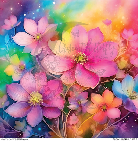 Dreamy Colorful Floral 2 Printed Vinyl Sheet/Wrap