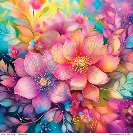 Dreamy Colorful Floral 3 Printed Vinyl Sheet/Wrap