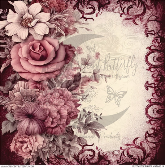 Dusty Rose Floral Vintage 14 Printed Vinyl Sheet/Wrap