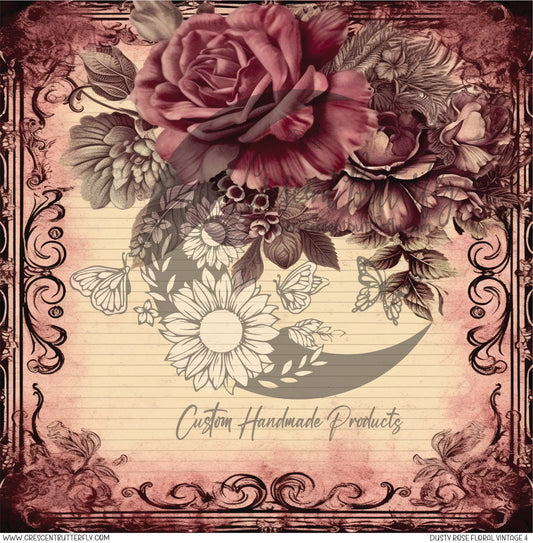 Dusty Rose Floral Vintage 4 Printed Vinyl Sheet/Wrap