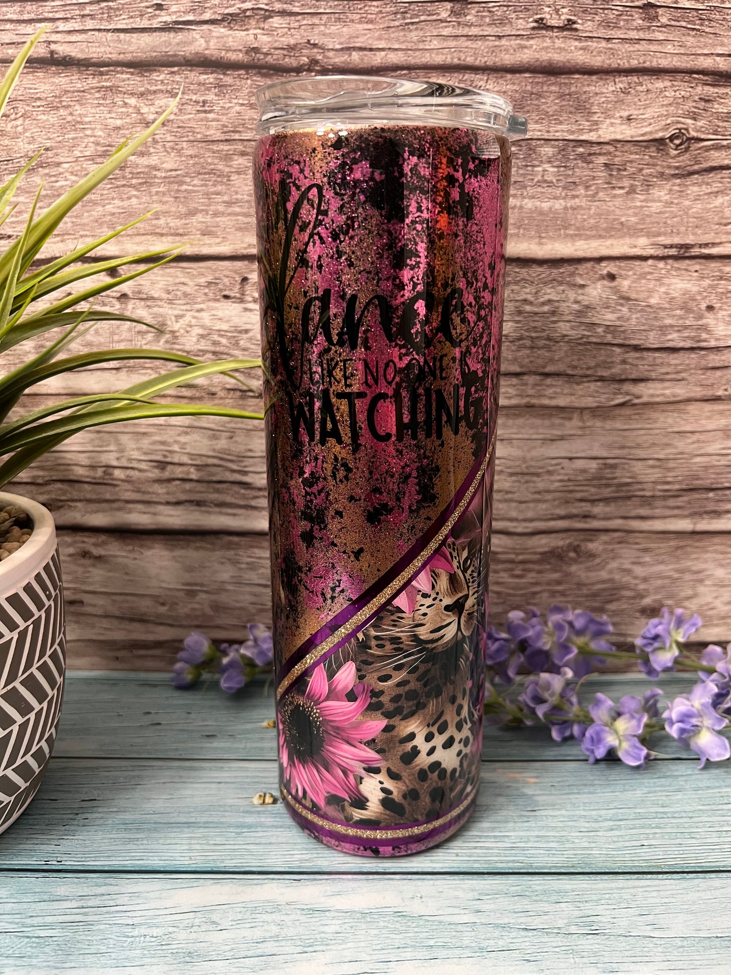 Pink Sunflower Leopard Handmade Custom Epoxy Tumbler