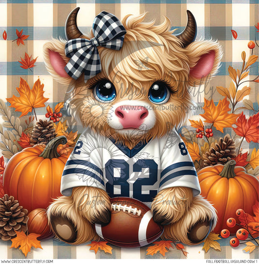 Fall Football Highland Cow 1 Printed Vinyl Sheet/Wrap