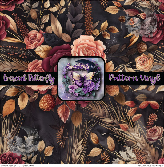 Fall Vintage Flowers 4 Printed Vinyl Sheet/Wrap