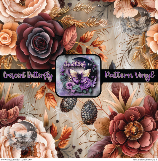 Fall Vintage Flowers 8 Printed Vinyl Sheet/Wrap
