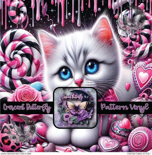 Fantasy Floral Kitten 1 Printed Vinyl Sheet/Wrap