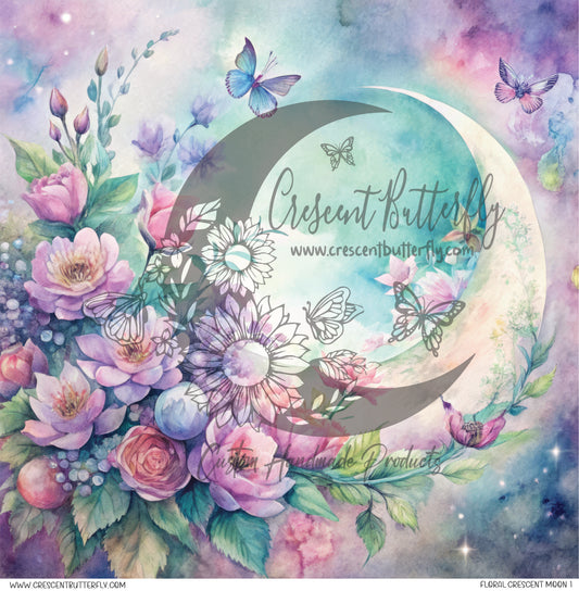 Floral Crescent Moon 1 Printed Vinyl Sheet/Wrap