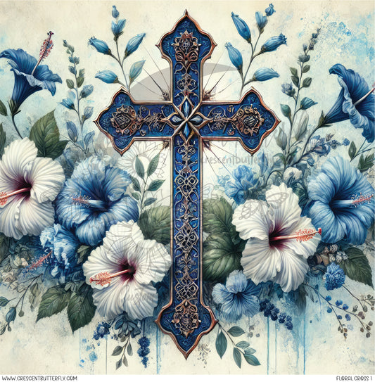 Floral Cross 1 Printed Vinyl Sheet/Wrap