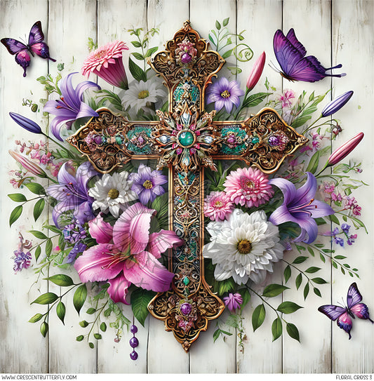 Floral Cross 3 Printed Vinyl Sheet/Wrap
