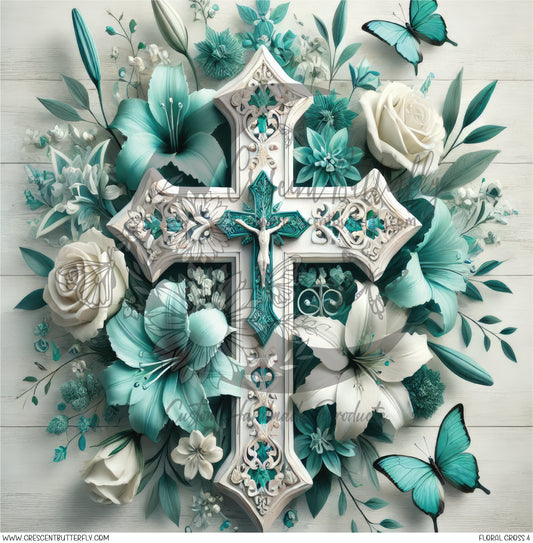 Floral Cross 4 Printed Vinyl Sheet/Wrap