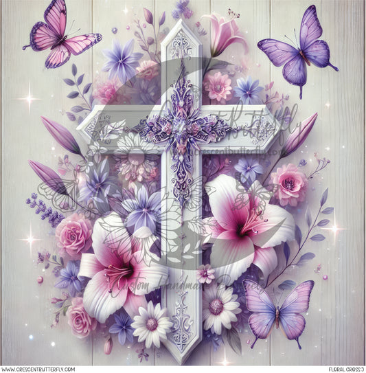 Floral Cross 5 Printed Vinyl Sheet/Wrap